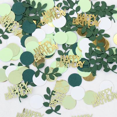Lot de 200 confettis pour fête d'anniversaire, décorations de fête d'anniversaire, motif feuille verte, doré