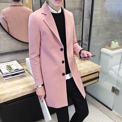 Hong Kong Style Men's Clothing Autumn New Men's Woolen Coat Mid Length Large Size Windbreaker Korean Version Slim Fitting Coat Trend