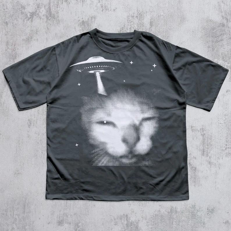 Funny Y2k Silly Cats Print Cotton Tshirt 90s Retro Kitten Vintage Graphic Tee Gift For Cat Lovers Meme Tshirt Men Women Tops