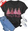 New Year Xmas Gift Merry Christmas Cotton Shirts for Women Merry and Bright Tree Graphic Holiday Printed TShirt Tops Unisex Tee