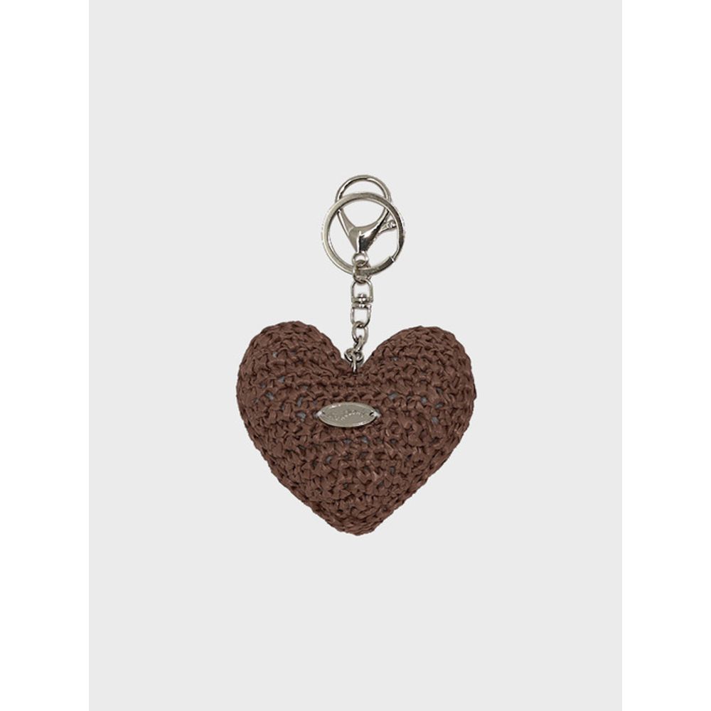Slowslowly Chubby Heart Handmade Crochet Raffia Keyring _ Brown