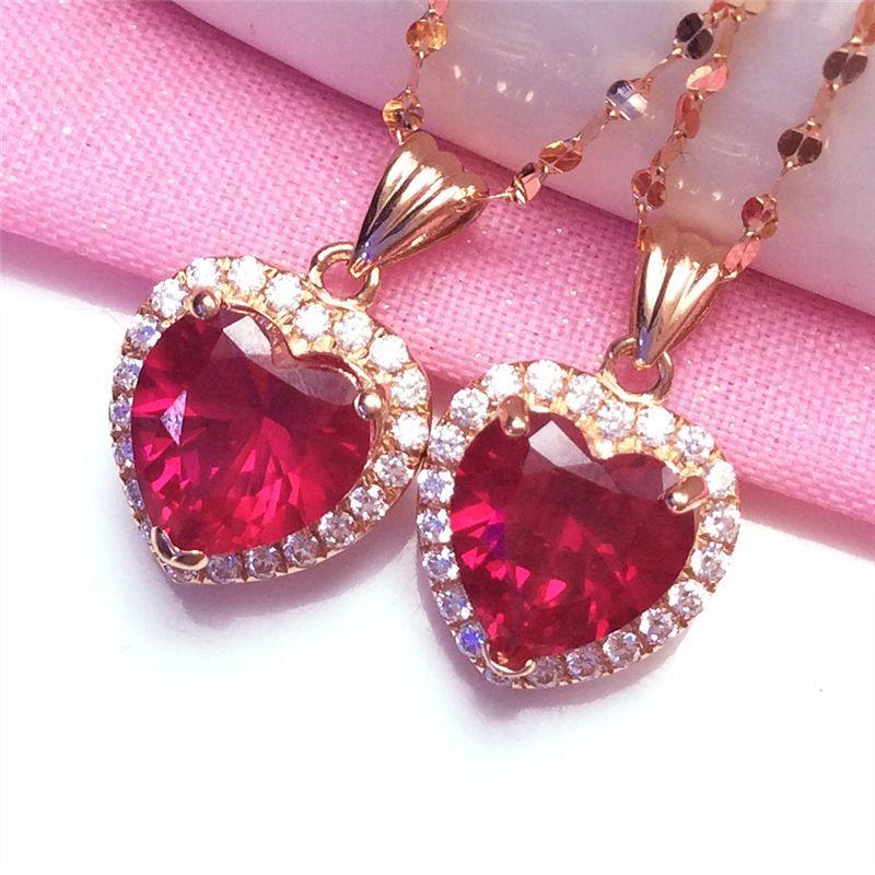 Exquisite Russian 585 Purple Gold Red Love Pendant Inlaid Peach Heart Pendant Rose Gold Plated Heart Necklace