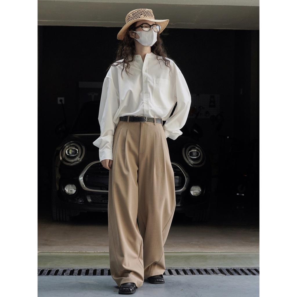 Early Autumn Commuting High Waisted Wide Leg Western Pants For Women, Loose Silhouette Texture Casual Pants