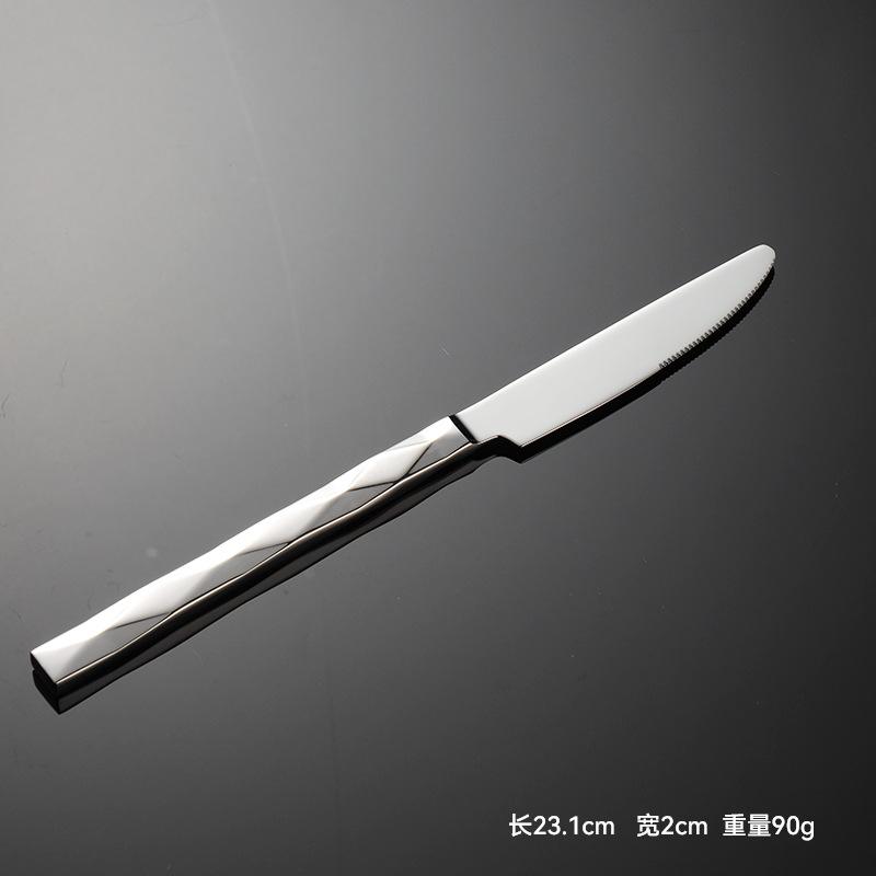 304 Stainless Steel Forged Square Handle Rhombus Pattern Western Food Knife, Fork and Spoon 5 Main Pieces Multi-specification Hotel Set Gifts