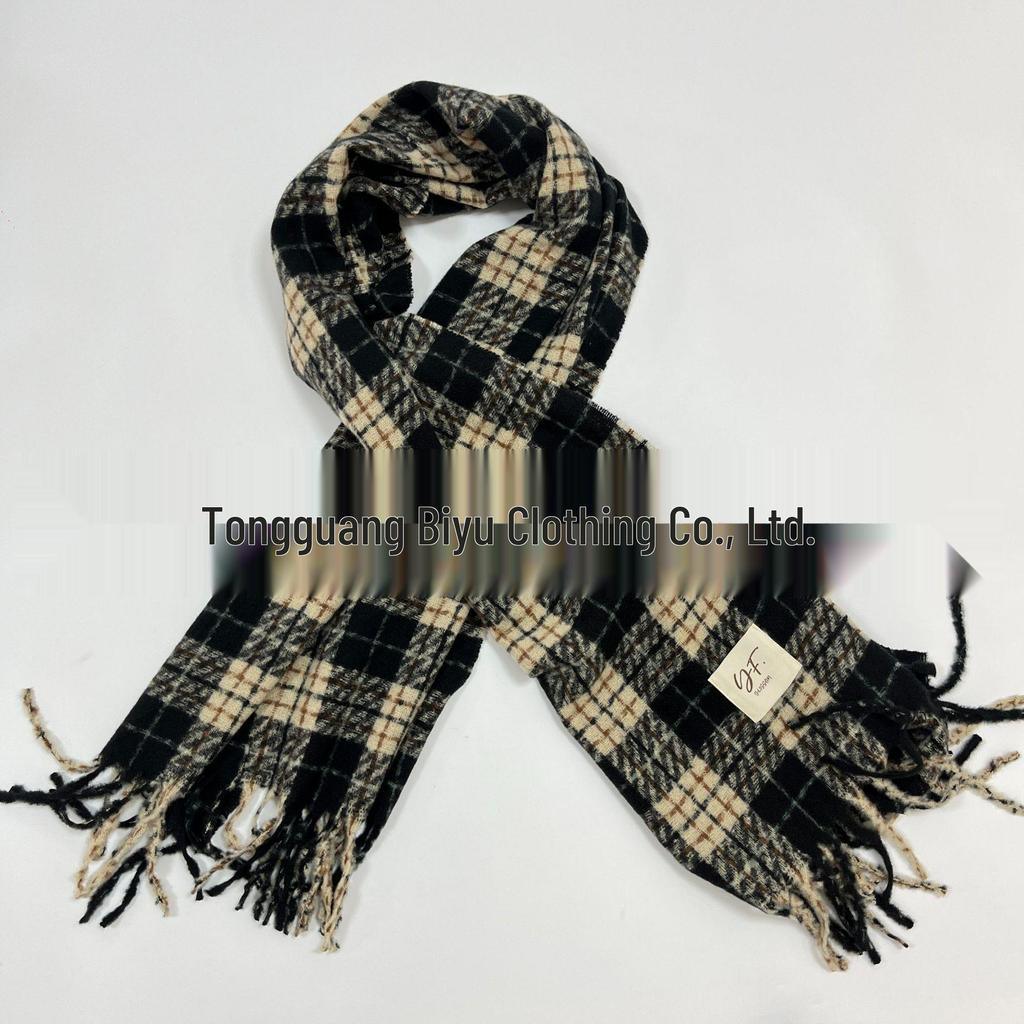 Korean Style Plaid Tassel Scarf – Winter Student Shawl & Warm Bib
