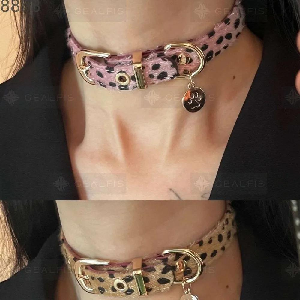 Leopard Print Horsehair Choker Necklace, Sweet And Cool, Sexy, Design, Punk Leather Neck Chain/neckband