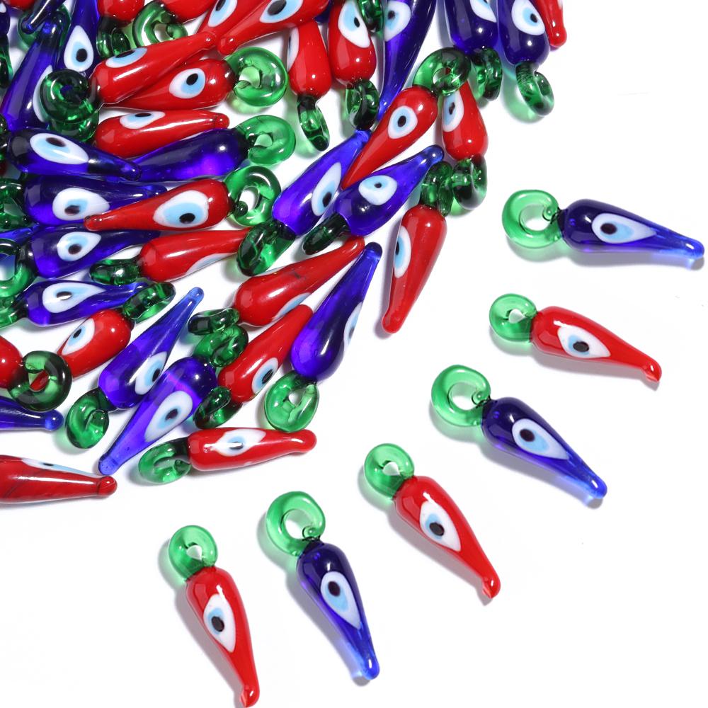 Lampwork korálky Červená Modrá Tvar chilli Skleněný přívěsek pro výrobu šperků DIY Přívěsek Náhrdelník Náušnice Ručně vyráběný materiál Volné korálky