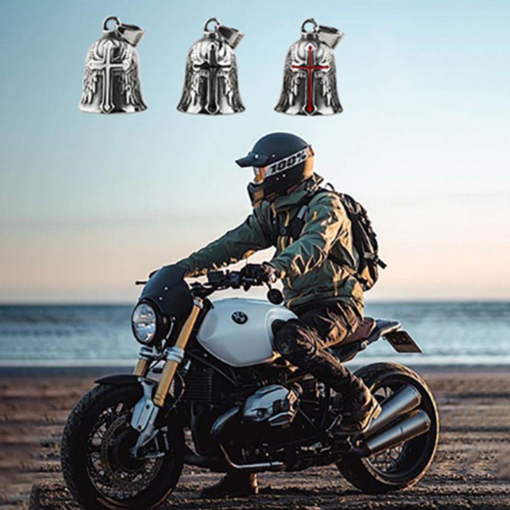 Retro Motorcycle Guardian Bell 3D Design Evil Spirit Trap Bell Vintage Cross Pendant Bell  Men