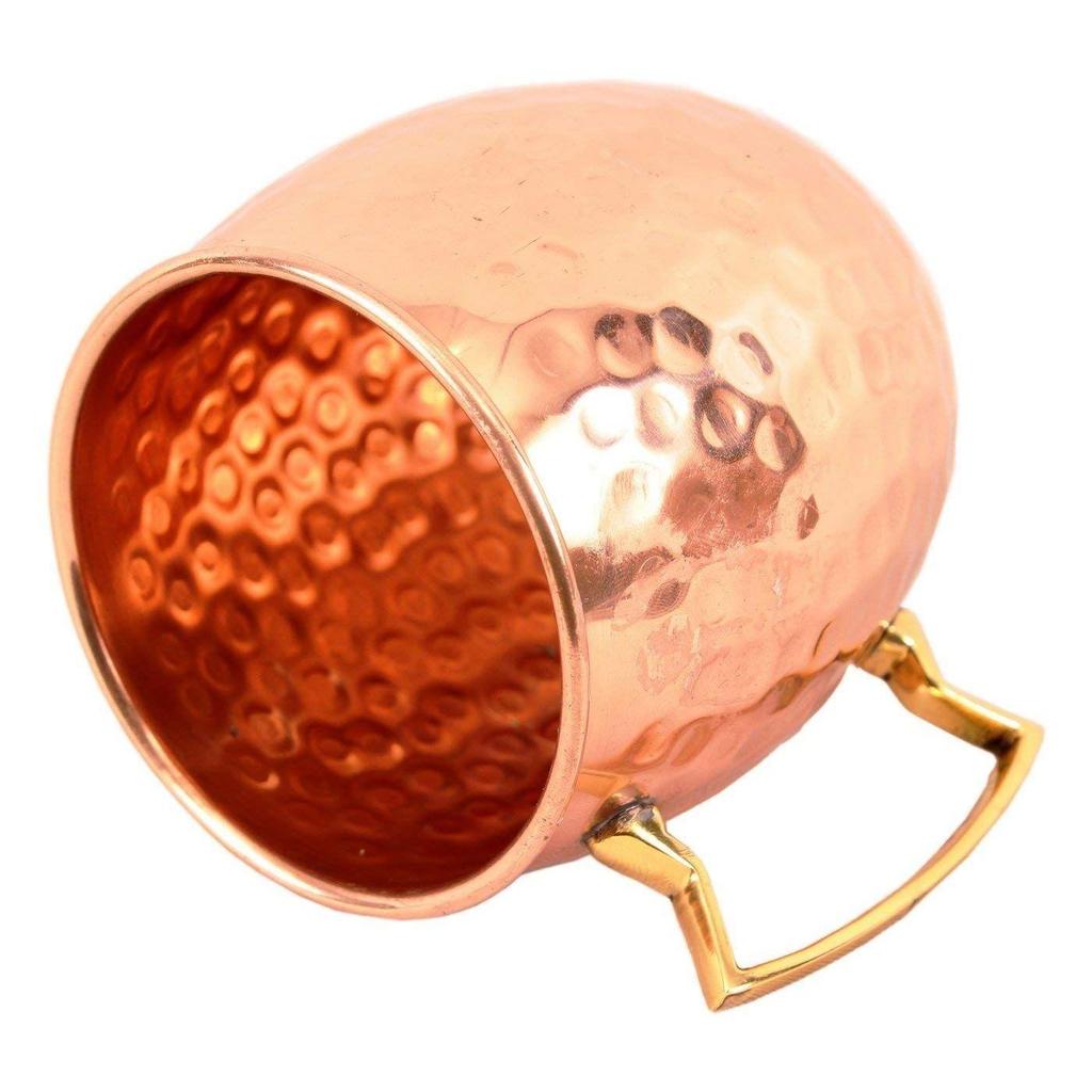 Pure Copper Round Shaped Shine Hammered Design Moscow Mule Beer Mug Cup, Best for Beer Cocktail Parties, Barware, Volume-530ML, Set of 2