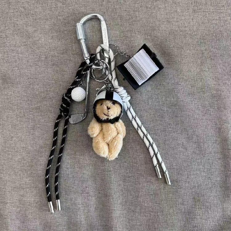 Creative Plush Bear with Helmets Key Ring Animal Toy Keychain Fashionable Bag Pendant Hanging Charm for Wallet and Purse