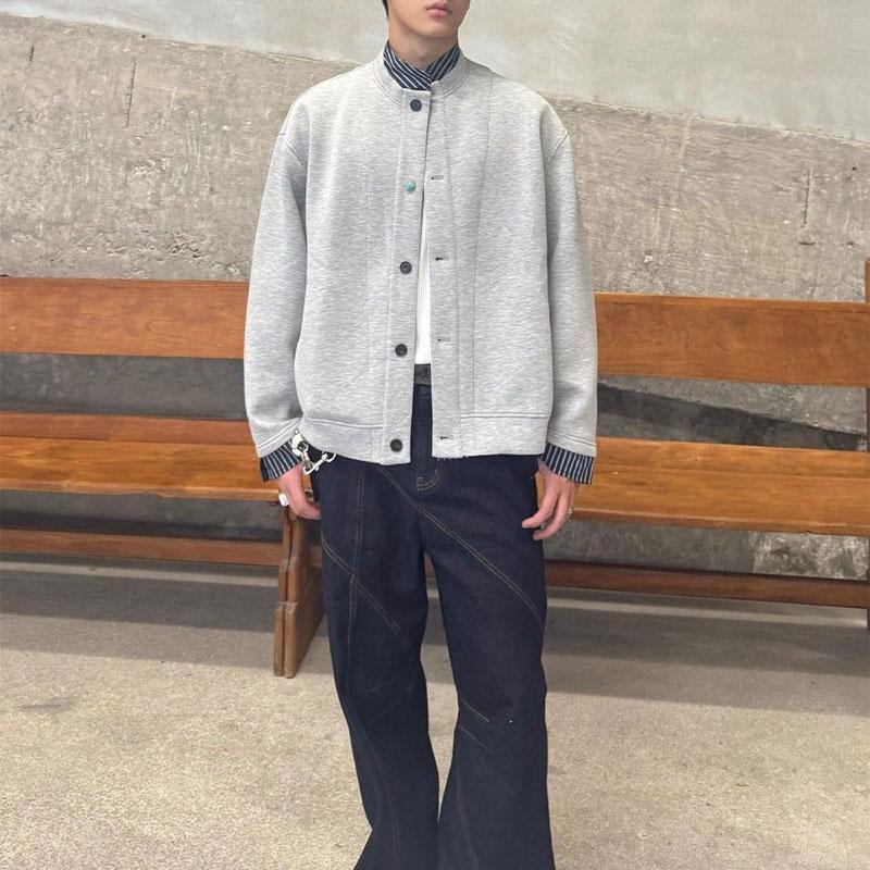 

Fake Two Pieces Striped Spliced Coats Men s Clothing Turn-down Collar Autumn Winter New Stylish Loose Korean Long Sleeve Jackets L сірий колір