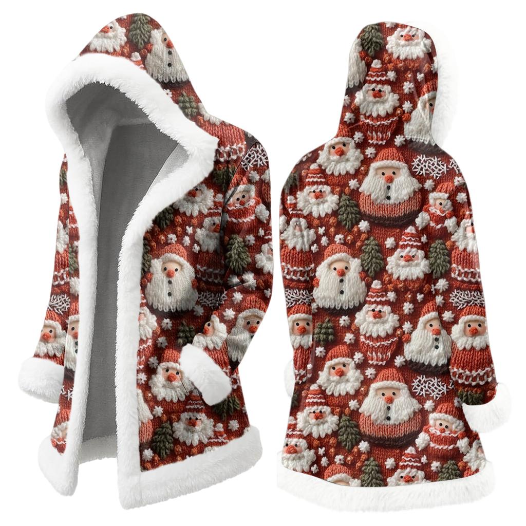 Men's Christmas Long Hooded Cardigan With Pockets Warm Jacket