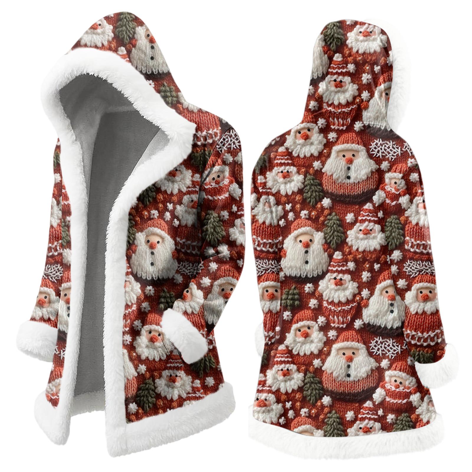 

Мужской рождественский длинный кардиган с капюшоном и карманами, теплая куртка L