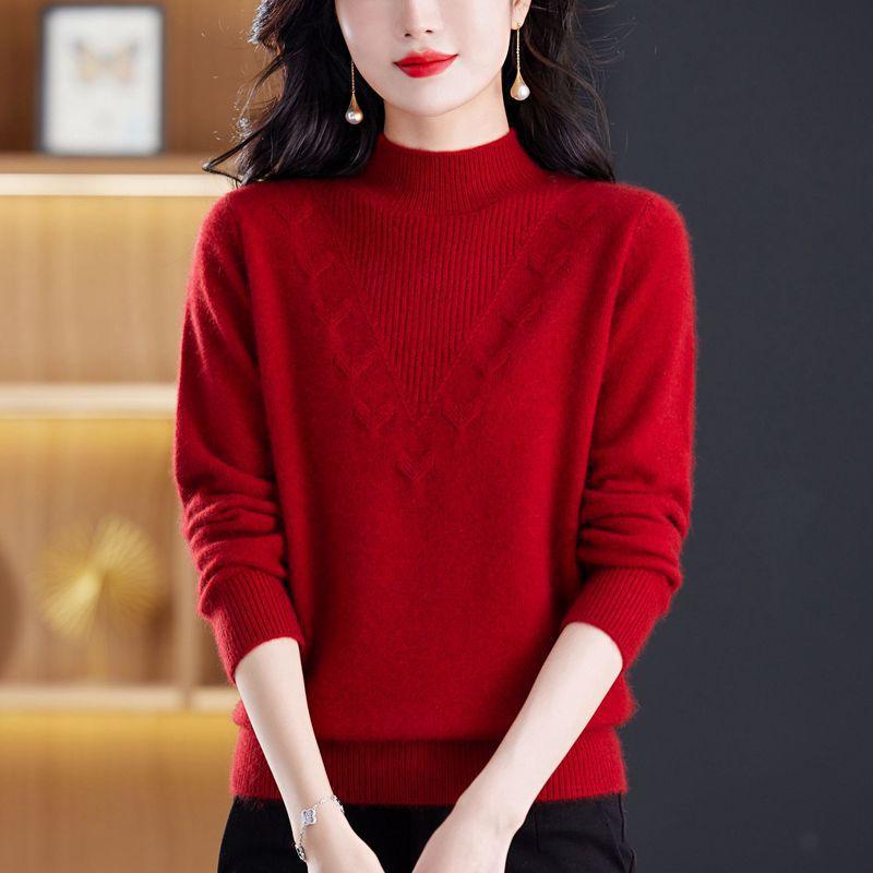 Semi-turtleneck sweater women's new winter fashion versatile warm thickened solid color knitted bottoming shirt outer wear