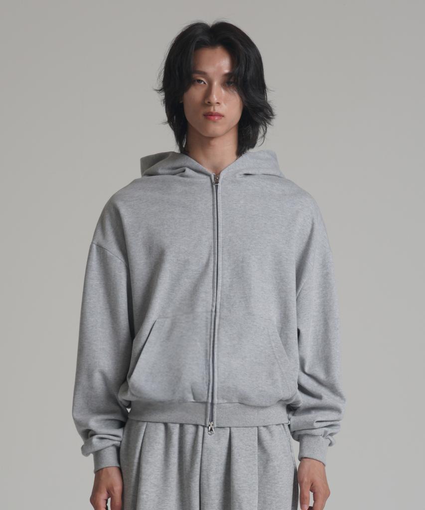 Noming Loose Fit Cropped Easy 2-Way Zip-Up Hoodie - Gray