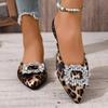 Fashion Sexy Leopard Pointed Toe Slippers Women 2025 Summer Flat Heels big Crystal Buckle Shoes Women Fashion Mules Shoes