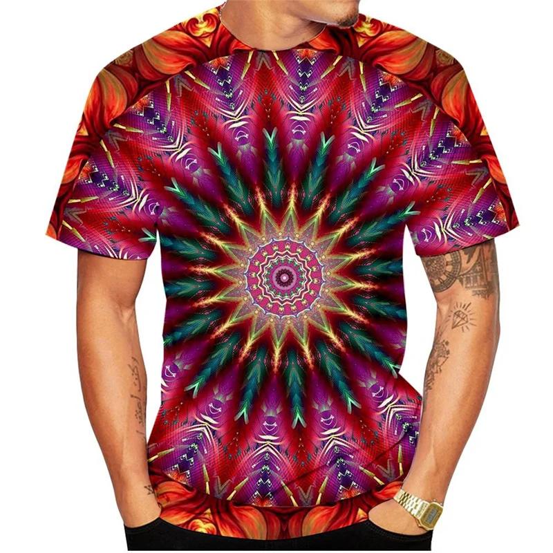 Colorful Kaleidoscope Pattern T-Shirt For Men Bohemia 3D Printed Tees Summer Casual