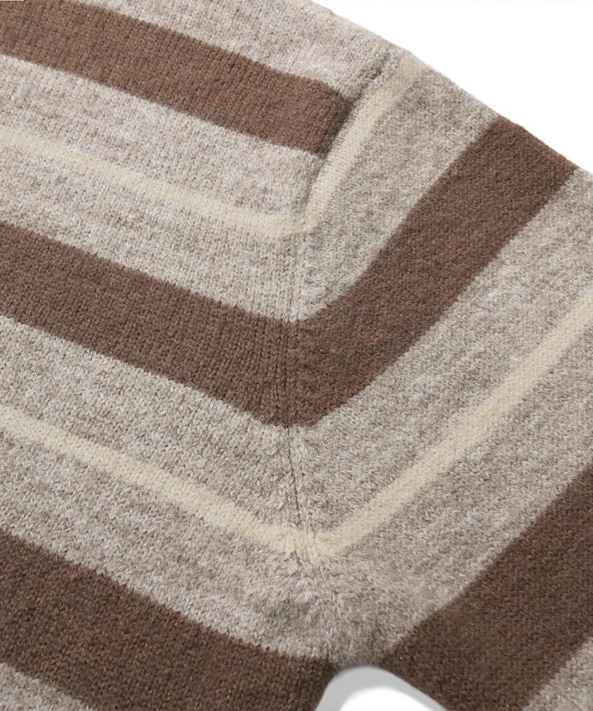 TRILLION Washable Hairy Striped Button Cardigan Knit_Beige