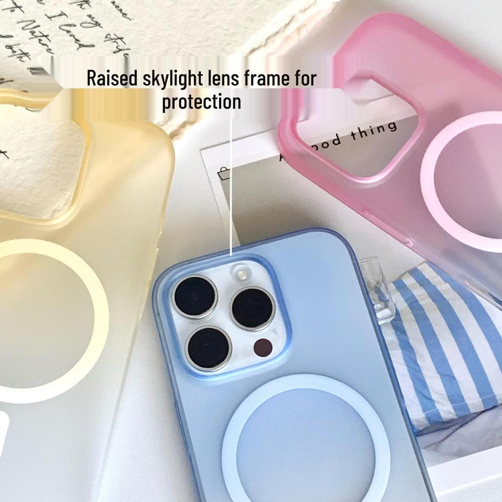 Gradient Magnetic Frosted Hard Case for iPhone 17/15 Pro Max - Ice Mist Large Hole Design.