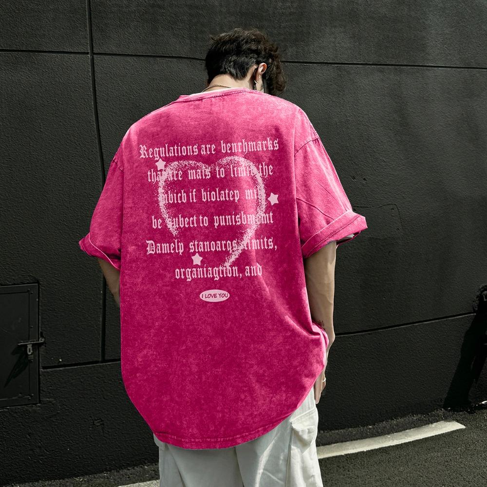 

Винтажная футболка с короткими рукавами из 100% хлопка, промытая кислотой, уличная футболка в стиле хип-хоп в стиле Харадзюку, большие футболки XXL розовый
