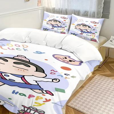 Bettwäsche-Set mit Kissenbezug und Kissenbezug im japanischen Comic-Stil, bedruckt mit Motiven von Crayan Shin-Chan, für Erwachsene und Kinder.