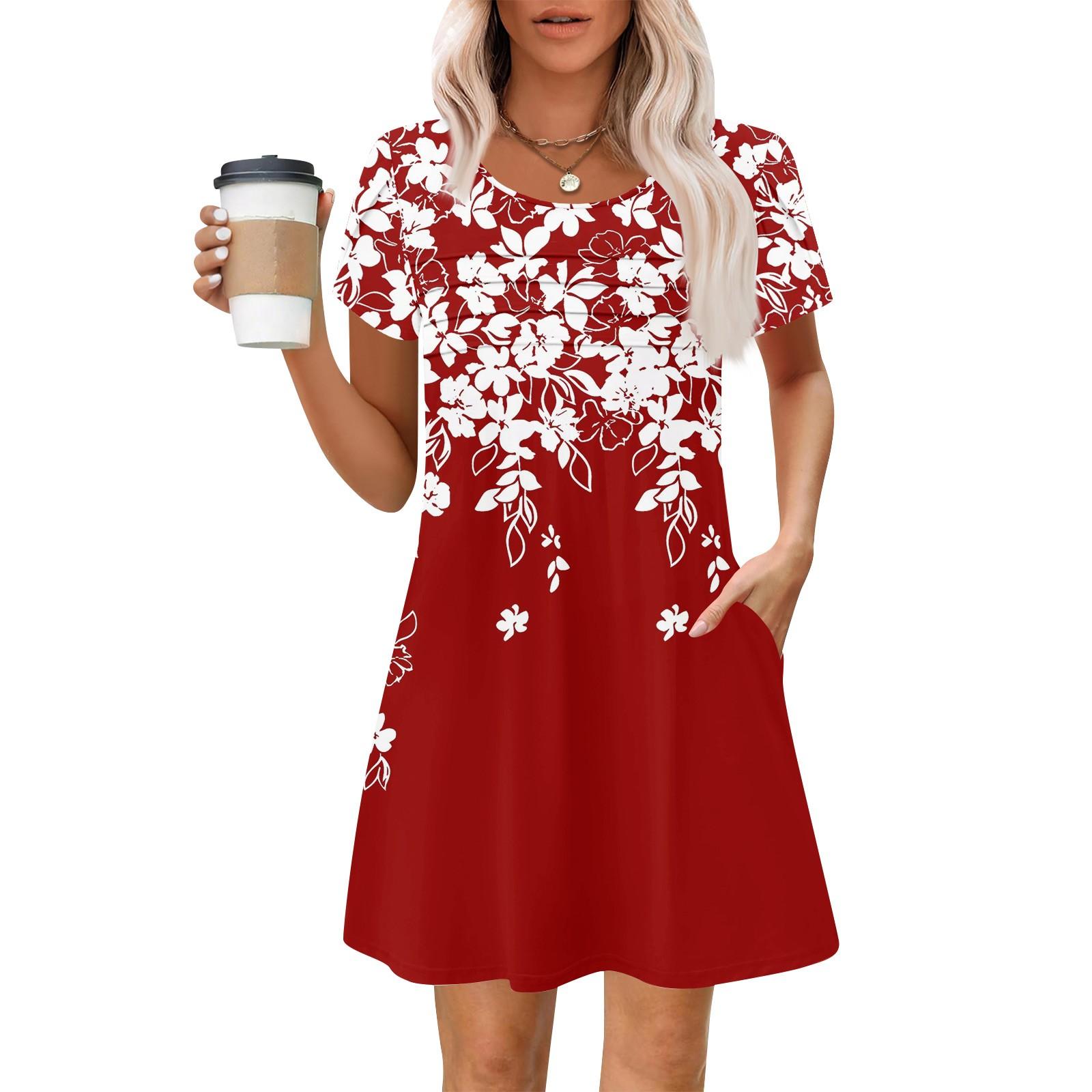 

Women s Summer Casual Petal Slim Stripe Pleated Color Dresses M червоний