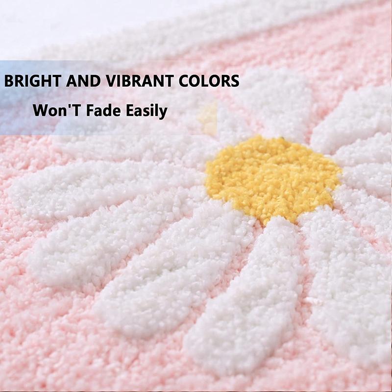 Inyahome Daisy Flower Bath Rugs Fluffy Soft Fiber Mat Non Slip Bathmat Plush Bathroom Rug for Bathroom Shower Room Floor Carpets