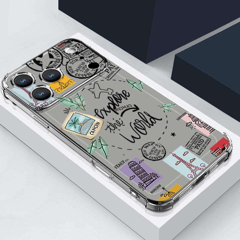 Travel Route Pattern Phone Case For iPhone 17e 17 16 15 14 Pro Max 14 13 Pro 16 Shockproof Clear TPU Soft Card Slot Pocket Cover