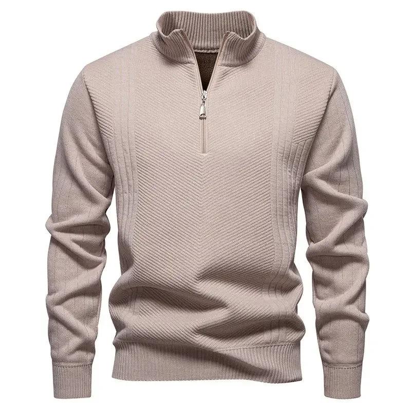 Men's Casual Fleece Sweater Autumn Winter Knitwear Half Zipper Knitted Pullovers Men