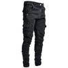 DRIPX Street Elastic Jeans Men Denim Cargo Pants Wash Solid Color Multi Pockets Casual Mid Waist Trousers Slim Fit Daily Wear Joggers