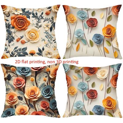 Colorful Rose Floral Pattern Decorative Throw Pillow Cover 2D Printed Polyester Sofa Cushion Case For Modern Home Decor