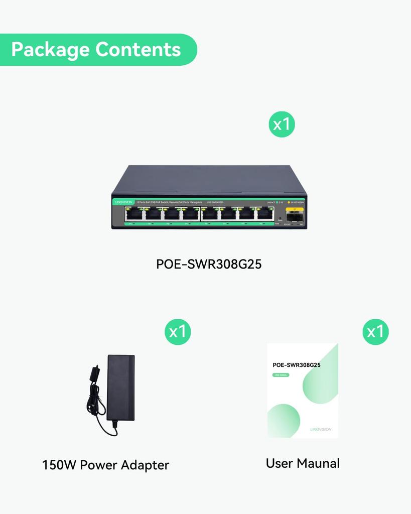 LINOVISION Remote Control Cloud Managed PoE 10G SFP PoE Budget High Speed Network for Online WiFi 6 Office 2.5G Switch, Uplink, 130W, IEEE802.3af/at,