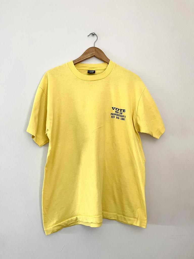 Vintage Screen Stars Proposition B 1991 TShirt XL Yellow USA Retro Single Stitch
