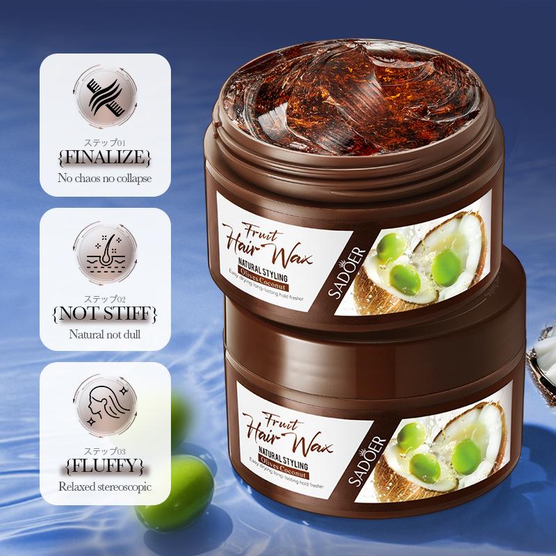 Olive coconut fruit hair wax fixes hair and is easy to clean hair mud.