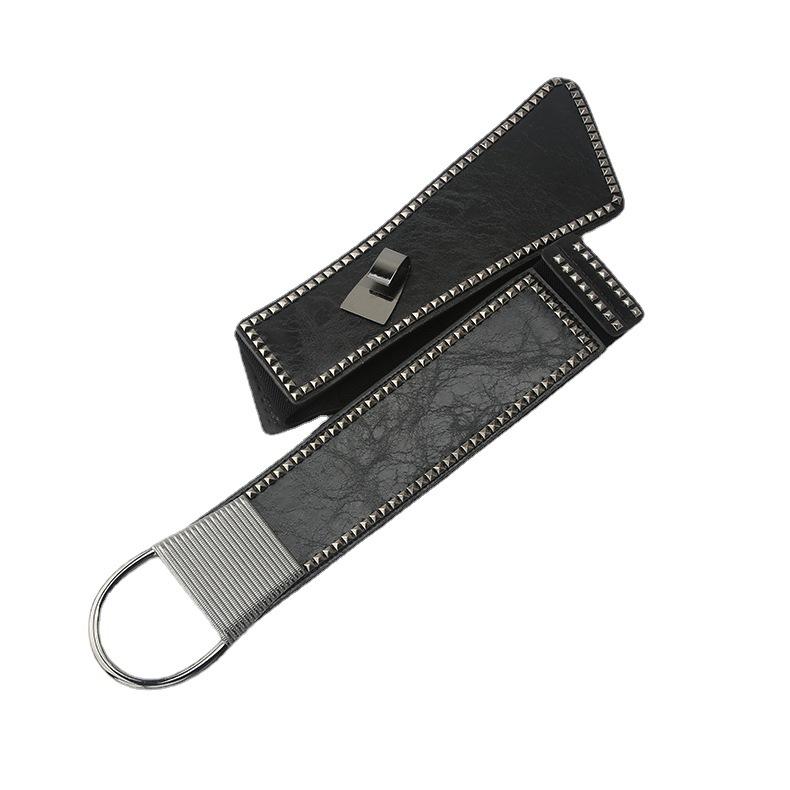 Belt Punk Slimming Style Wide Elastic Waist Belt With Decorative Rivets