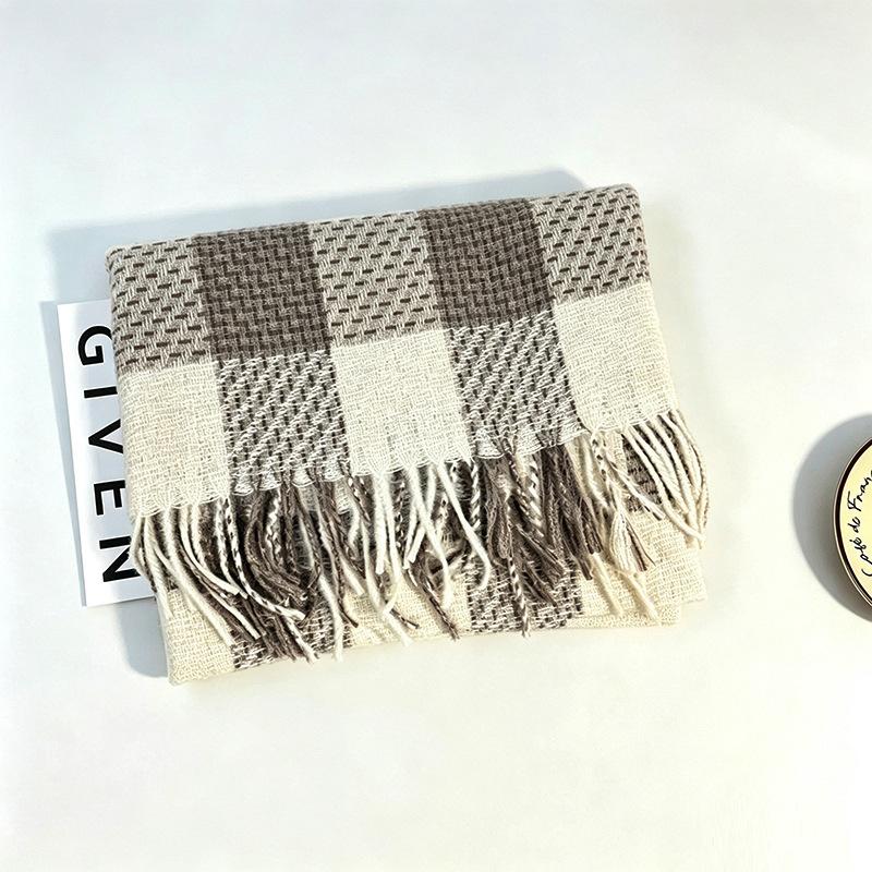 Autumn and winter plaid scarf women's imitation cashmere shawl light luxury high-end couple versatile warm thickened scarf