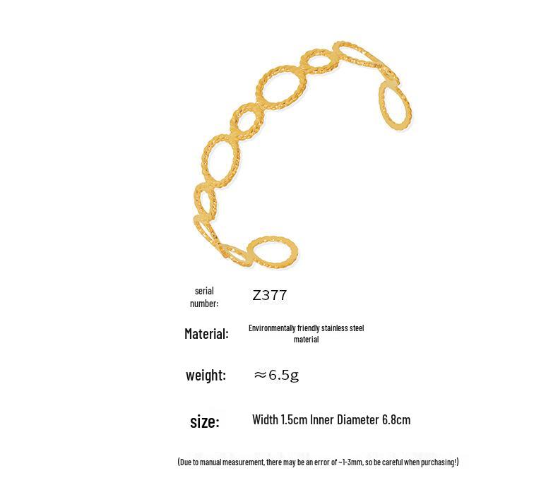 Qiong Yao Openwork Spliced Ring Bangle: European & American Style, 18K Gold-Plated Stainless Steel Bracelet