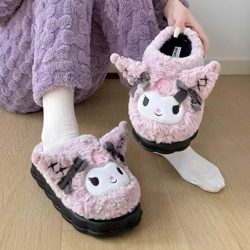 Women's Purple Kuromi Plush Slippers: Cute, Thickened Cotton for Student Dorms, Autumn/Winter Comfort.