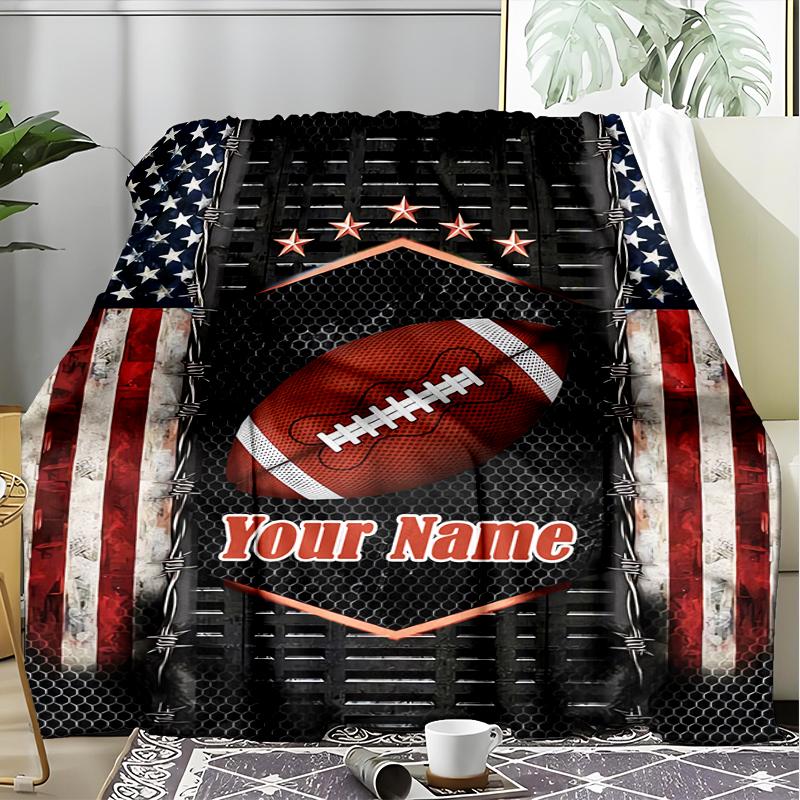 1PC Custom Name American Football Emblem outdooor Flannel blankets Patterns Throw Blanket All-Season Soft Gift for Couch, Bed, Camping gifts