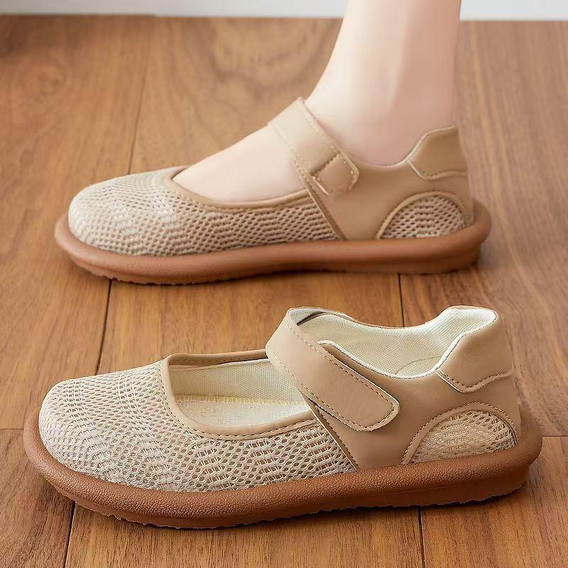 Women's Flat Sole Mesh Casual Shoe Summer New Soft Sole Non Slip Breathable Mary Jane Shoes Middle Aged And Elderly Casual Shoes