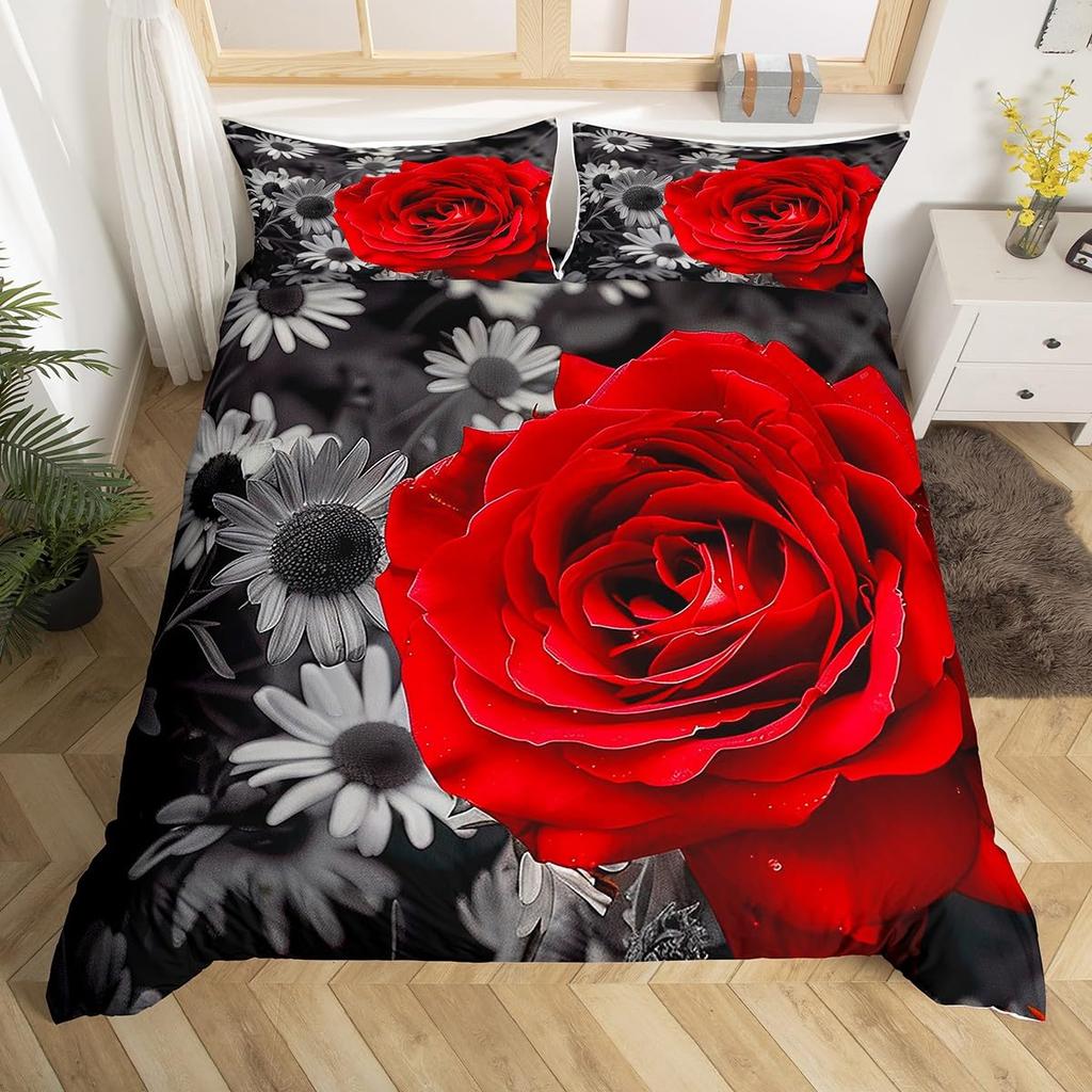 Rose Flower Duvet Cover Set Twin King Botanical Floral Bedding Set Garden Flowers Quilt Cover Valentine'S Day Bedspread Cover