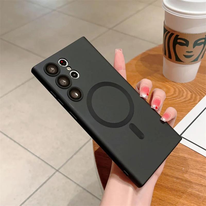 Luxusní matné bezdrátové nabíjení pro pouzdra MagSafe pro Samsung S23 S22 S24 Ultra S21 Fe Plus Magnetický nárazuvzdorný nárazník Zadní kryt