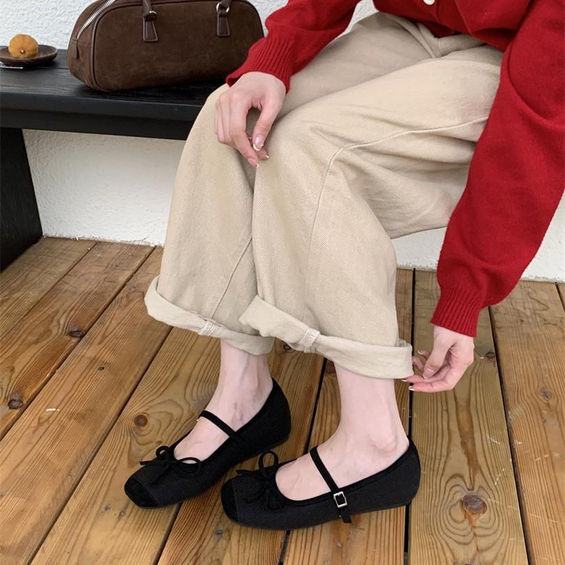 Ballet style red inner bow single shoes women's spring 2025 new popular models with skirts Mary Jane shoes