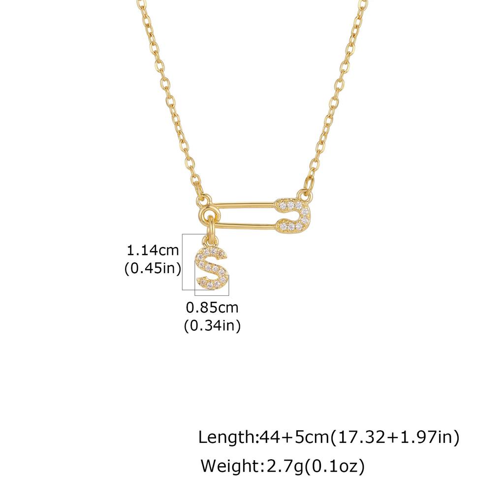 Sparkling Zircon A-Z 26 Letters Necklace for Women, Unique Pin Pendant Necklace, Little Luxury Fashion Jewelry Gifts