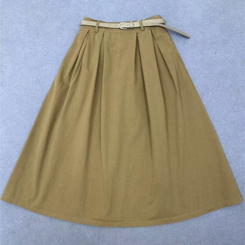 Johnature Spring Autumn Innovative Versatile Solid Color Skirt Casual Literary A-line Women Skirts