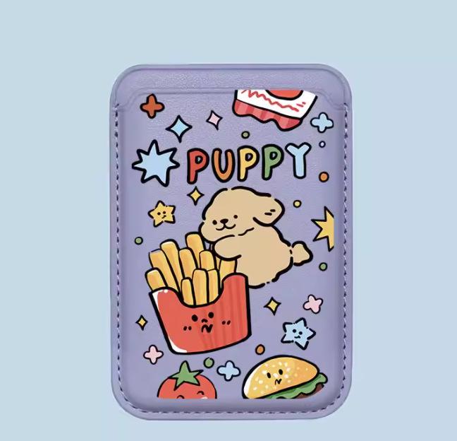 

MagSafe Magnetic Leather Card Holder for Apple Phone - Hamburger, Fries, and Hot Dog Design Single Card Holder