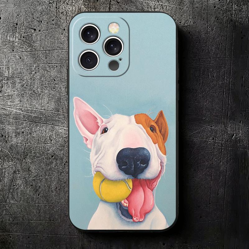 Bull Terrier Dog Cute Puppies Soft Phone Case for iPhone 16 16E 17 Air 15 Pro Max 14 Plus 13 Mini 11 12 7 Black Cover Back Shell