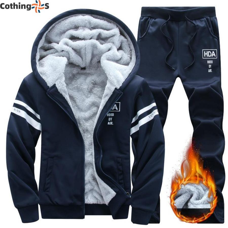 Large Size Winter Men's Casual Sports Padded Suit Hooded Jacket Warm Thickened Two-piece Casual Sports Suit Men's Winter