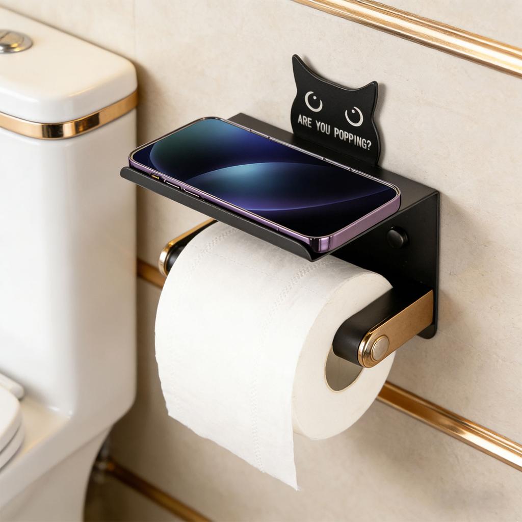 Space Saving Adhesive Toilet Paper Stand With Extra Platform For Phones And Small Items