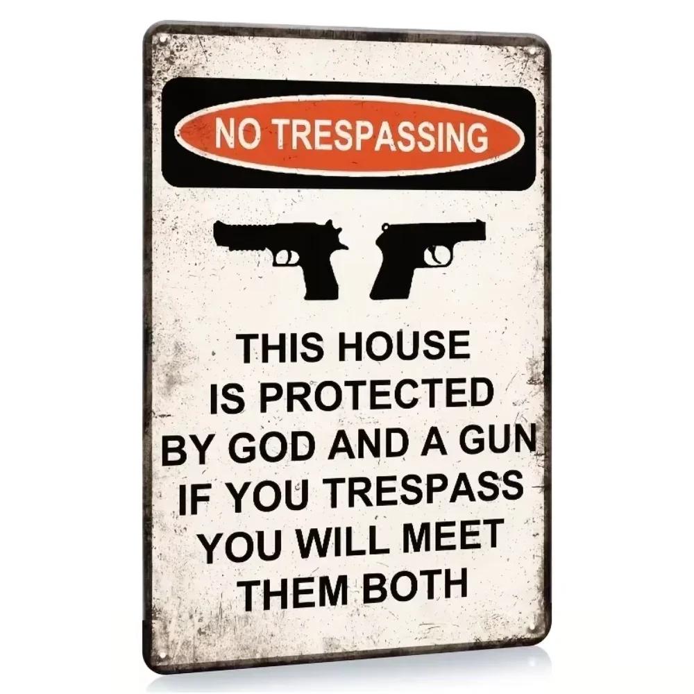 Vintage 1pc Warning Gun Sign This Home Is Protected by God and Guns Rust/Fade Resistant, Easy To Install Indoor/Outdoor Use